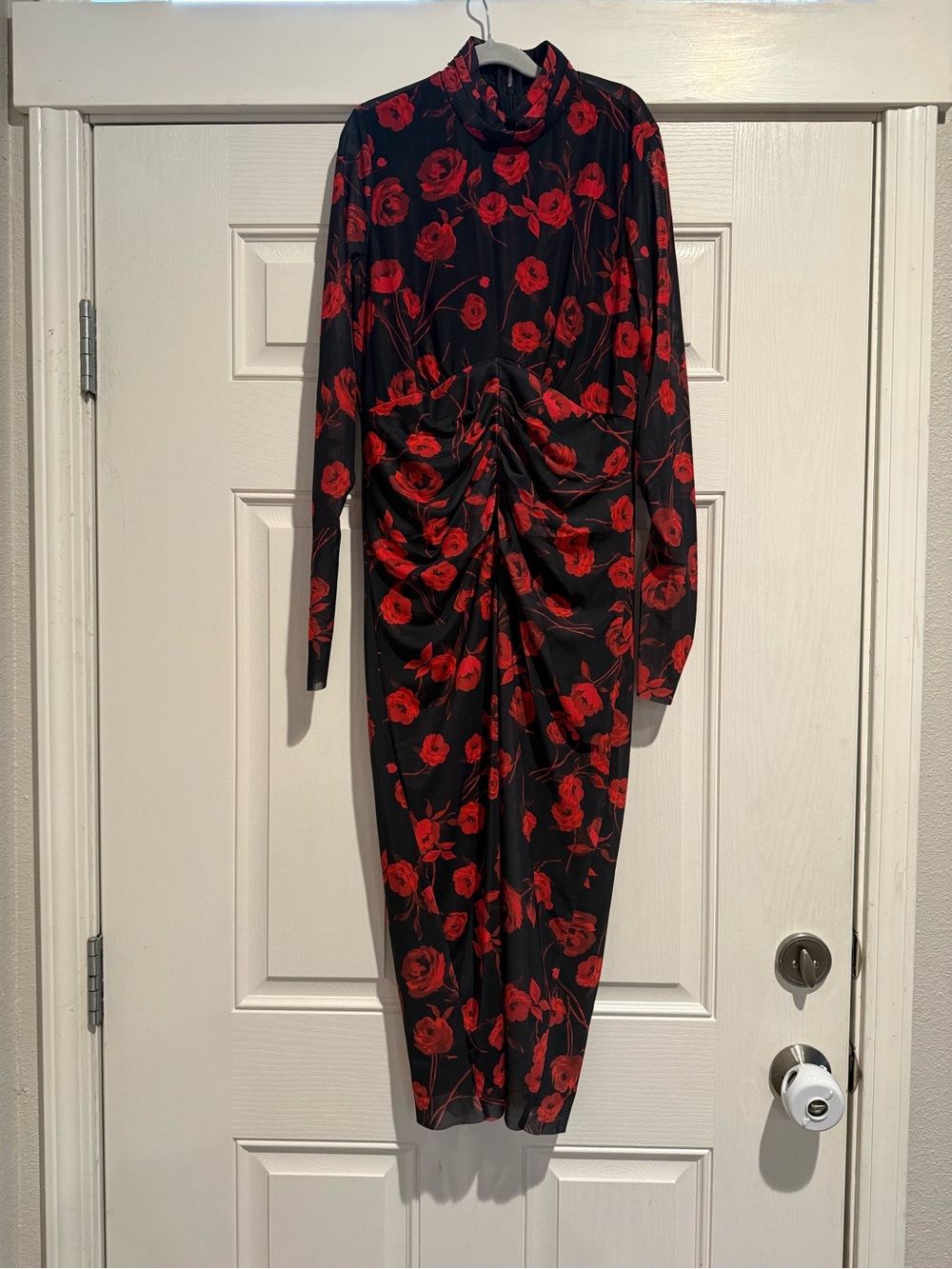 STATE Black Dress with Red Floral Print Long Sleeve